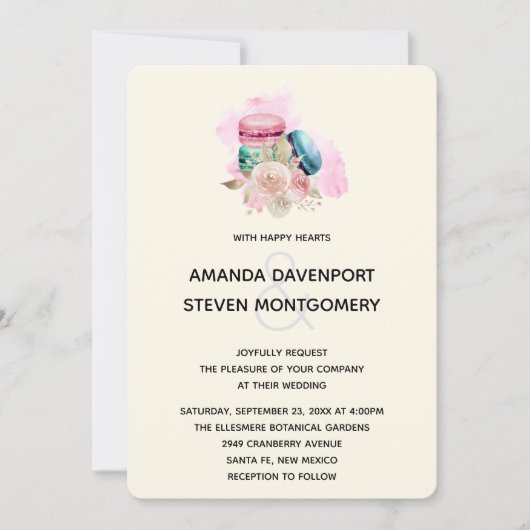 Macarons en Flowers Waterverf Wedding Kaart (Voorkant)