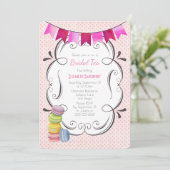 Macarons en Roze Polka Dots Bruidsthee Kaart (Staand voorkant)