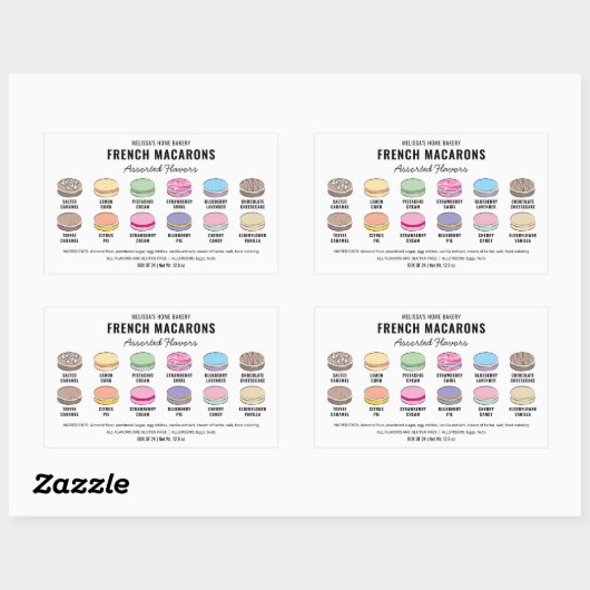 Macarons Flavor Menu Label Aangepaste kleuren (Vel)