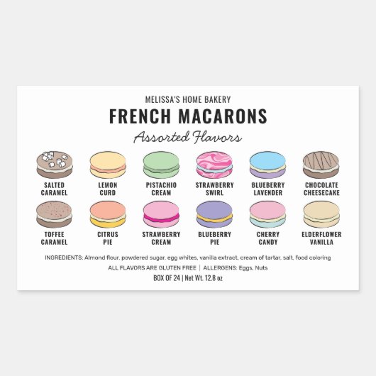 Macarons Flavor Menu Label Aangepaste kleuren (Voorkant)