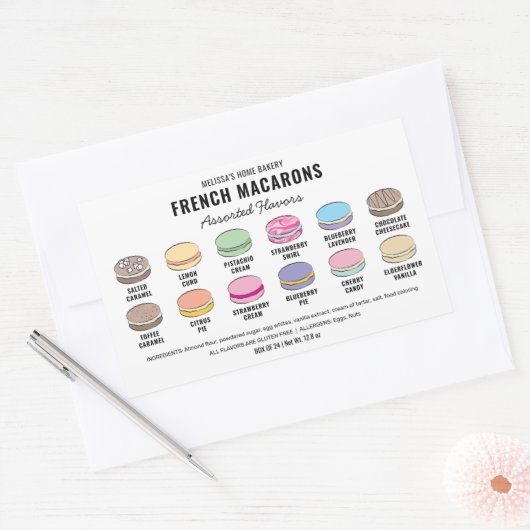 Macarons Flavor Menu Label Aangepaste kleuren (Envelop)