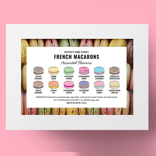Macarons Flavor Menu Label Aangepaste kleuren
