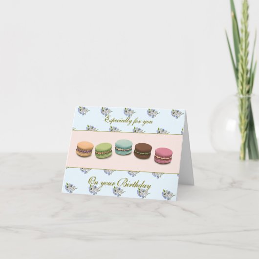 Macarons & Flowers Elegante Verjaardag Kaart (Voorkant)