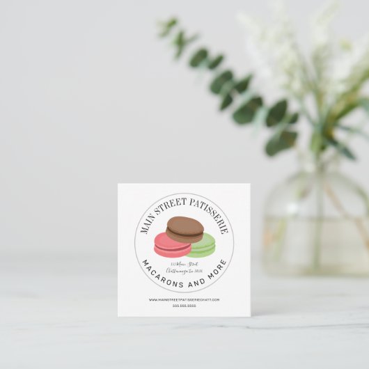 Macarons Food Restaurant Bakkerij Patisserie Vierkante Visitekaartje (Staand voorkant)