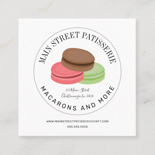 Macarons Food Restaurant Bakkerij Patisserie Vierkante Visitekaartje (Voorkant)