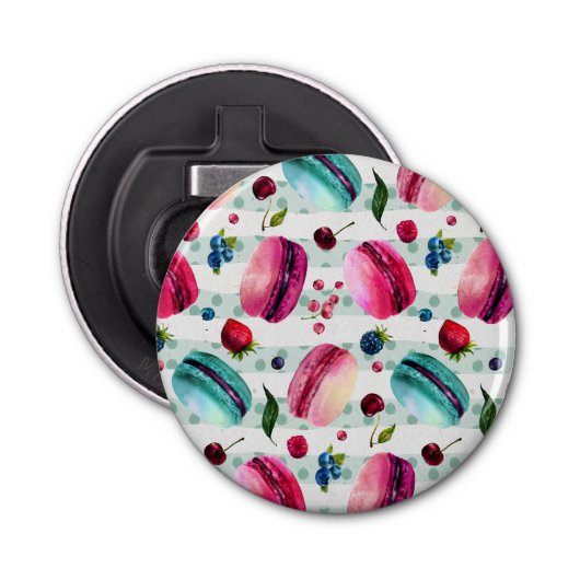 Macarons Frans deeg met berlijnpatroon Button Flesopener (Voorkant)