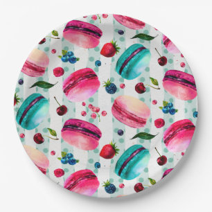 Macarons Frans deeg met bessen en pooldijen Papieren Bordje