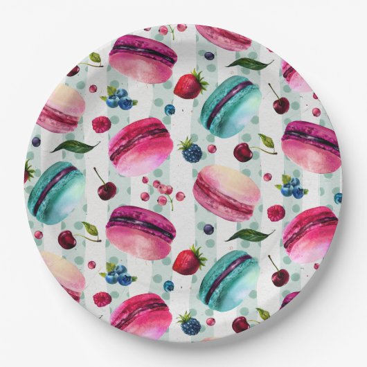 Macarons Frans deeg met bessen en pooldijen Papieren Bordje (Voorkant)