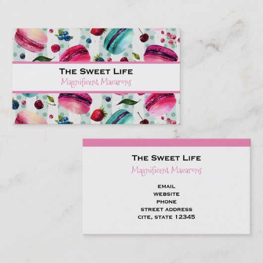 Macarons Frans deeg met bessen en pooldijen Visitekaartje (Voorkant / Achterkant)