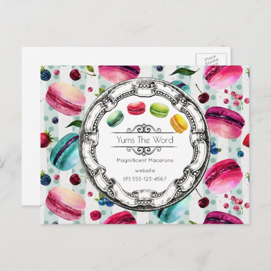 Macarons Frans gebak in Waterverven Custom Briefkaart (Voorkant / Achterkant)