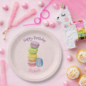 Macarons Frans gebak Polka Dots Happy Birthday Papieren Bordje (Feest)