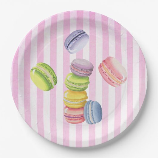 Macarons Franse banketbakkersgebak in pasteelWater Papieren Bordje (Voorkant)