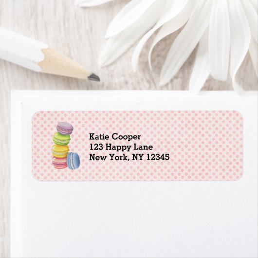 Macarons Franse Dessert in Pastel-Waterverven Etiket (Insitu)