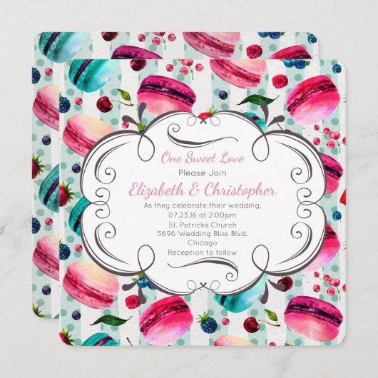 Macarons Franse dessert in Waterverf bruiloft Kaart (Voorkant / Achterkant)