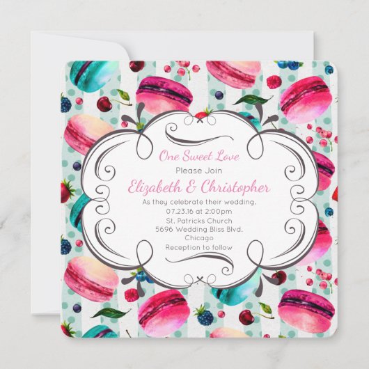 Macarons Franse dessert in Waterverf bruiloft Kaart (Voorkant)