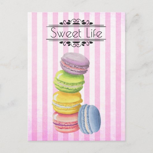 Macarons Franse Pastry Pastel Waterverf Briefkaart (Voorkant)