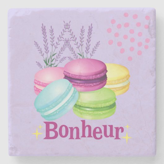 Macarons Happiness Bonheur Stenen Onderzetter (Voorkant)