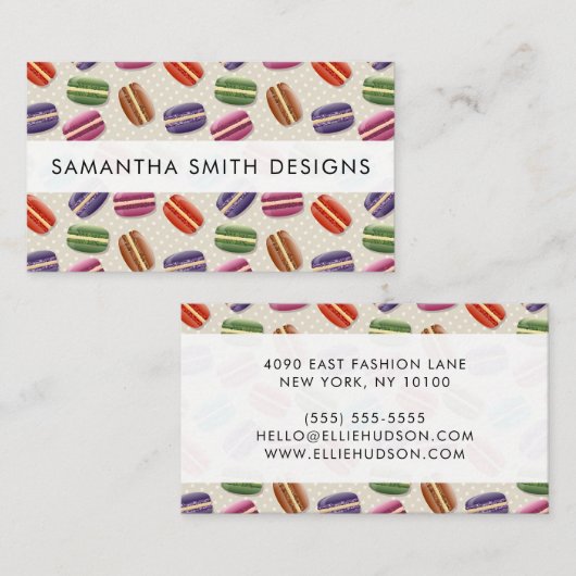 Macarons, koekjes, dessert, koekjeswinkel, banketb visitekaartje (Voorkant / Achterkant)