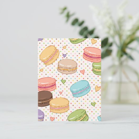 Macarons, koekjes, franse pasteien, voedselbreker, briefkaart (Staand voorkant)