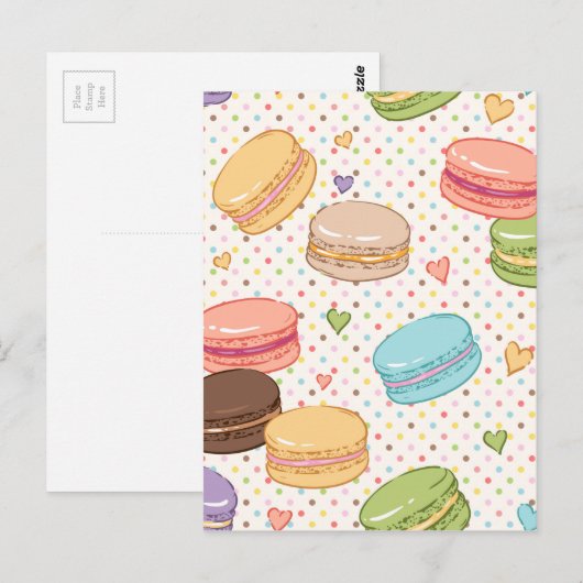 Macarons, koekjes, franse pasteien, voedselbreker, briefkaart (Voorkant / Achterkant)