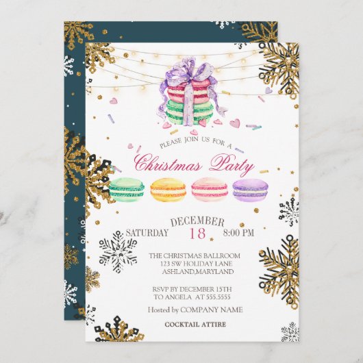 Macarons, Koord Licht Snowflake Kerstbedrijf Kaart (Voorkant / Achterkant)