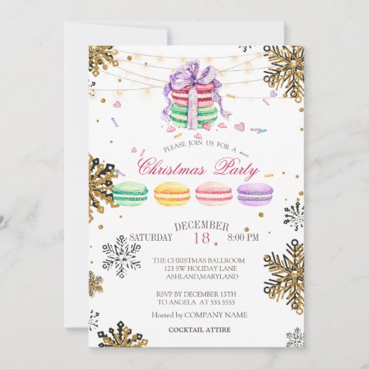 Macarons, Licht Sneeuwvlok Kerst Bedrijf Kaart (Voorkant)