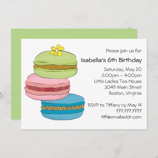 Macarons Macaroon Cookies Verjaardag Tea Party Kaart (Voorkant / Achterkant)