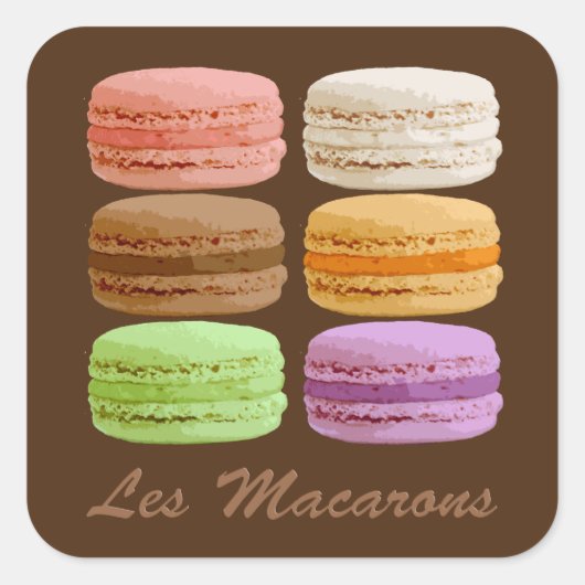 Macarons, meerkleurige pastels vierkante sticker (Voorkant)