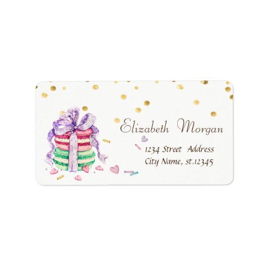 Macarons, nepgoud folieconfetti etiket (Voorkant)