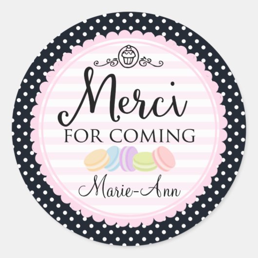 Macarons partij dank u Merci 2inch cirkel Ronde Sticker (Voorkant)