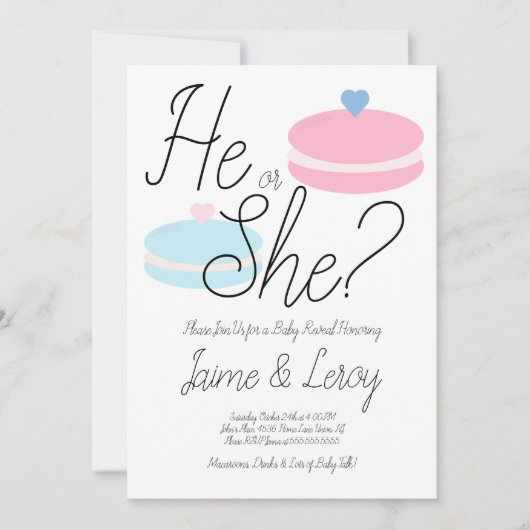 Macarons Roze Blauw Geslacht Hij of zij Kaart (Voorkant)