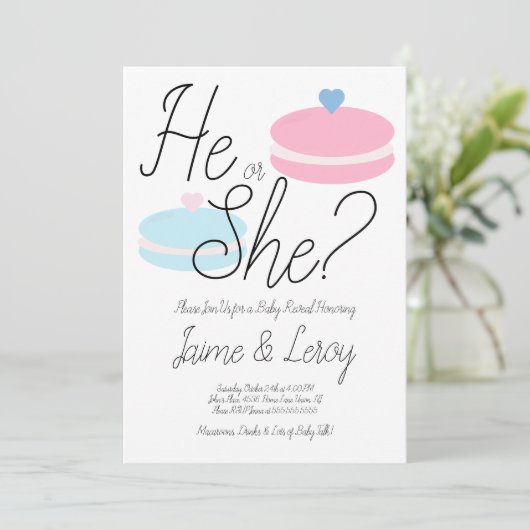 Macarons Roze Blauw Geslacht Hij of zij Kaart (Staand voorkant)