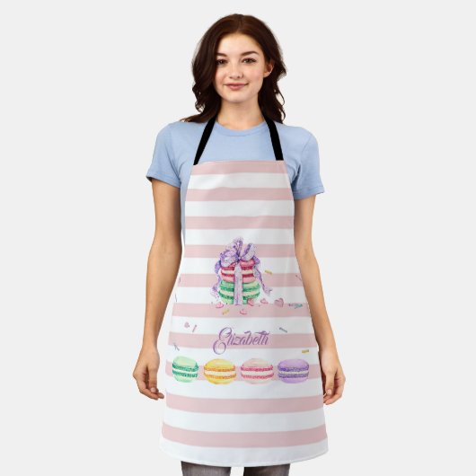 Macarons, Roze Strepen Schort (Gedragen)