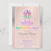 Macarons Silver Glitter Bokeh Sweet 16 Party Kaart (Voorkant)