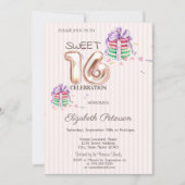 Macarons Strepen Roze Goud Sweet 16 Kaart (Voorkant)