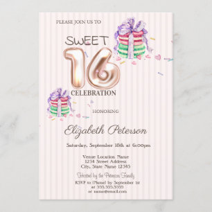 Macarons Stripes Roos Gold Sweet 16 Kaart