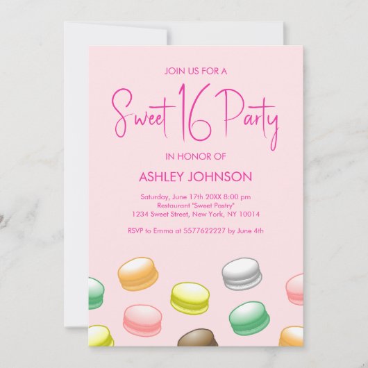 Macarons Sweet 16-feestje Kaart (Voorkant)