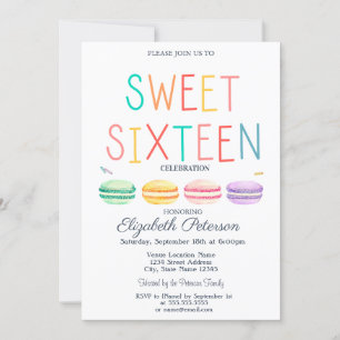 Macarons Waterverf Gestreept Kleurrijk Sweet 16 Kaart