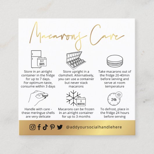 Macarons Wit & Goud Moderne Desserts Zorggids Vierkante Visitekaartje (Voorkant)