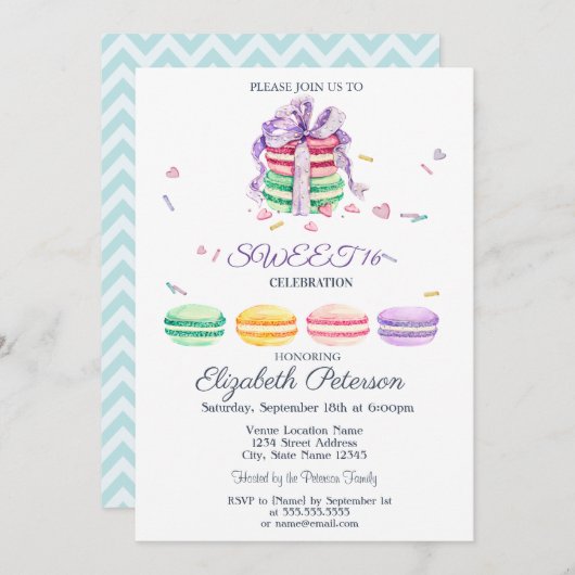 Macarons Zigzag French Sweet 16 Kaart (Voorkant / Achterkant)