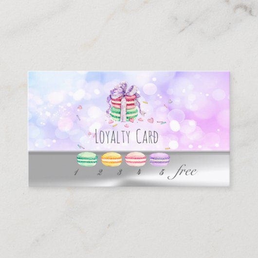 Macarons, Zilver, Bokeh Loyalty Card (Voorkant)