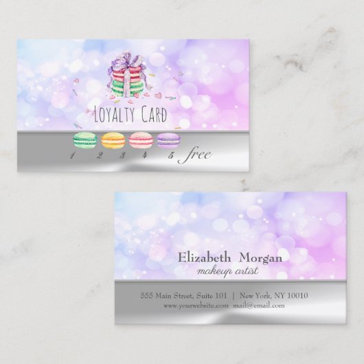 Macarons, zilver, Bokeh Loyalty-Kaart Klantenkaartje (Voorkant / Achterkant)