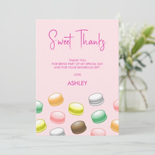 Macarons zoet 16 bedankkaart (Staand voorkant)