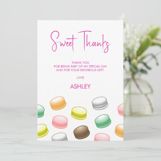 Macarons zoet 16 bedankkaart (Staand voorkant)