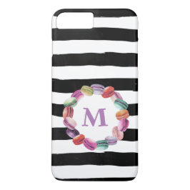 Macarons, zwart monogram, witte strepen 	iPhone 8/7 plus hoesje