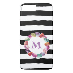 Macarons, zwart monogram, witte strepen 	iPhone 8/7 plus hoesje