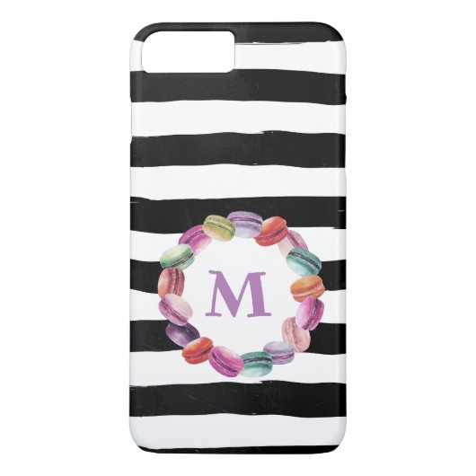 Macarons, zwart monogram, witte strepen Case-Mate iPhone case (Achterkant)