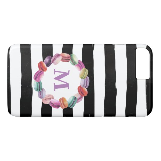 Macarons, zwart monogram, witte strepen Case-Mate iPhone case (Achterkant (Horizontaal))