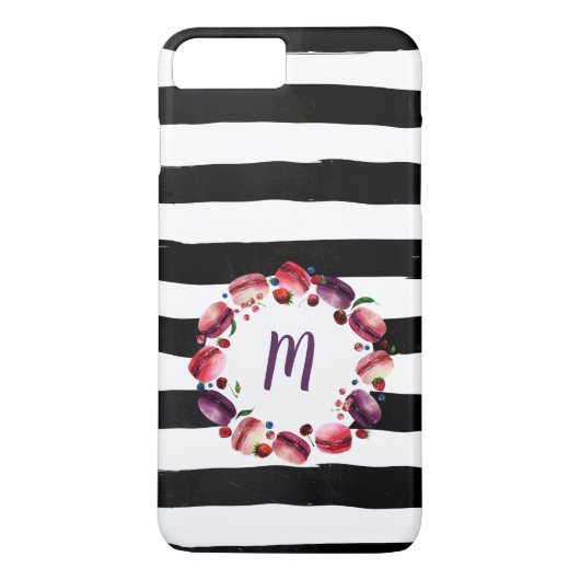 Macarons, zwart monogram, witte strepen Case-Mate iPhone case (Achterkant)