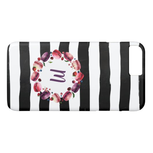 Macarons, zwart monogram, witte strepen Case-Mate iPhone case (Achterkant (Horizontaal))